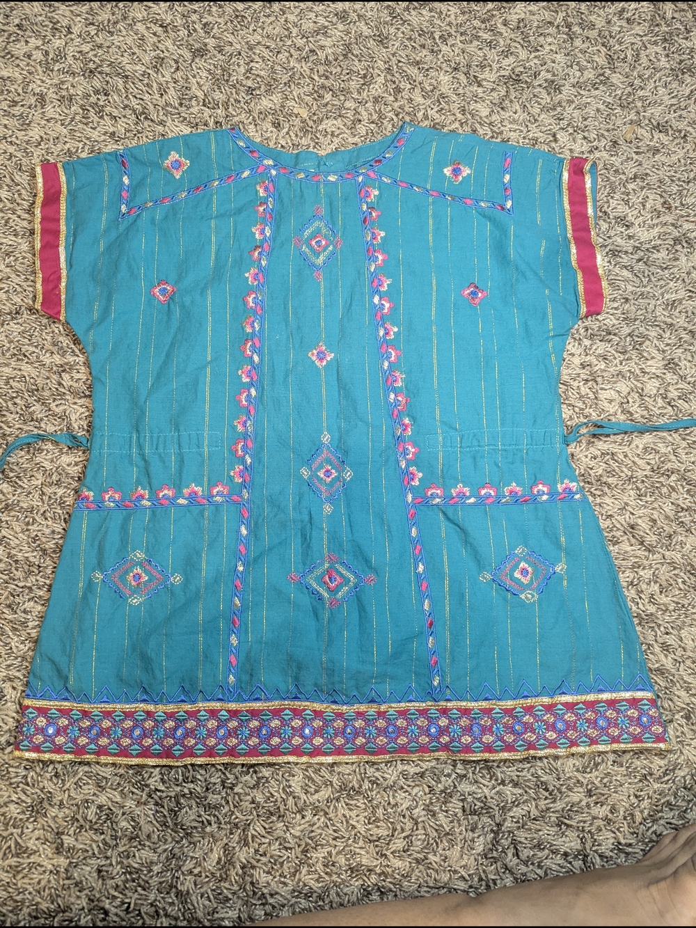Embroidered Sea-green Kaftan Dress